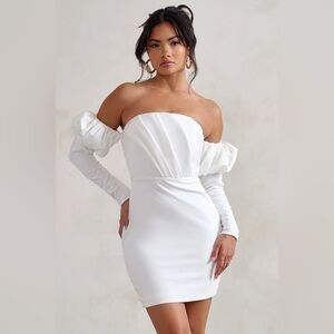 NWT Club L London Bardot Puff Long Sleeve Mini Dress White Size 4 Wedding Bride